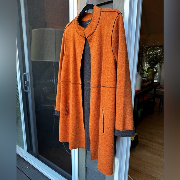 Eileen Fisher Women’s Orange Merino Wool Open Front Long Cardigan Size Medium - Picture 5 of 7